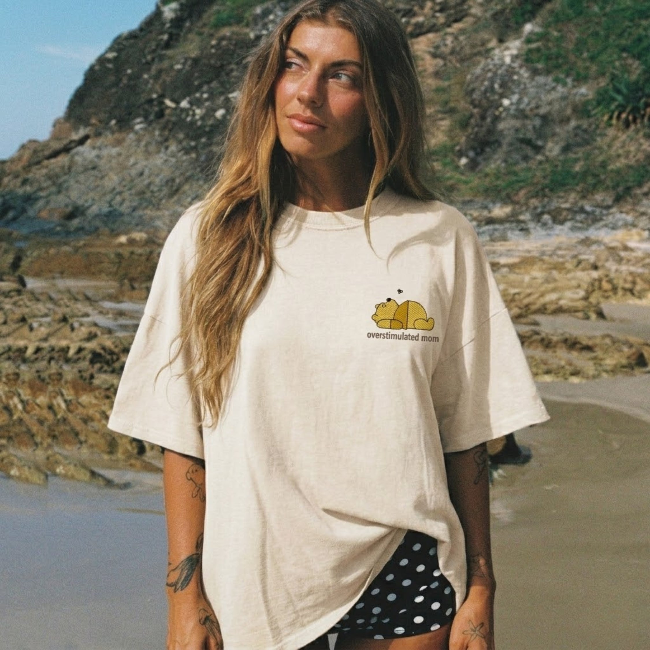 Embroidered Overstimulated Bear Mom T-shirt
