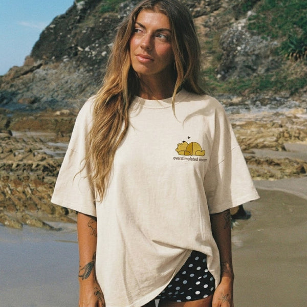 Embroidered Overstimulated Bear Mom T-shirt