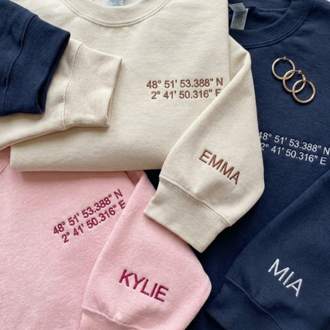 Personalized Embroidered Location Coordinates Sweatshirt
