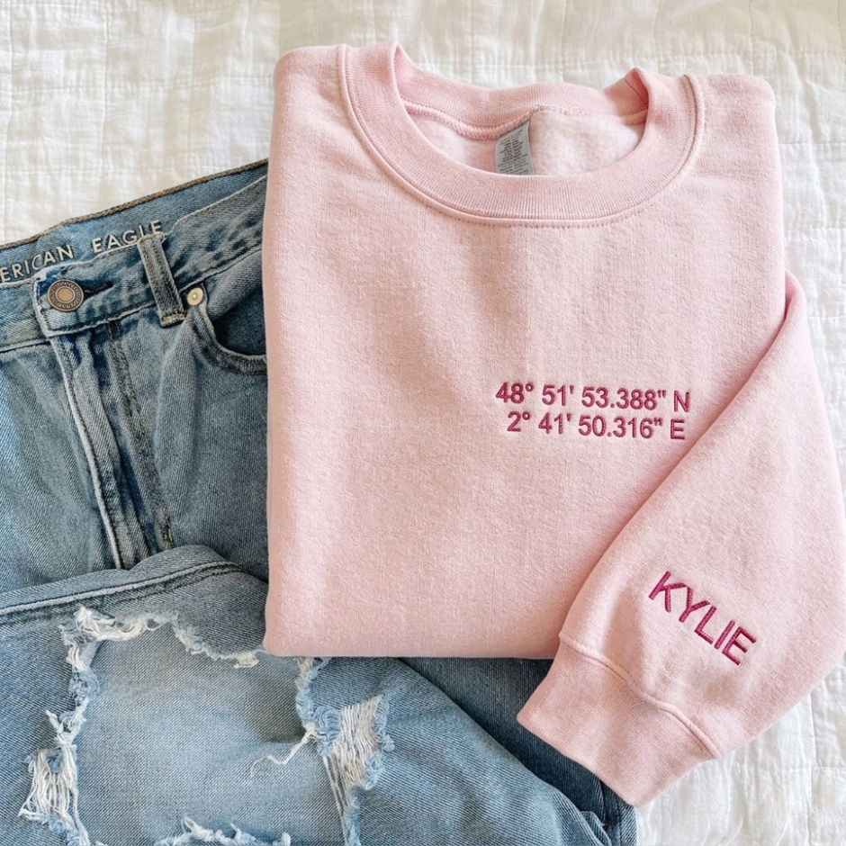 Personalized Embroidered Location Coordinates Sweatshirt
