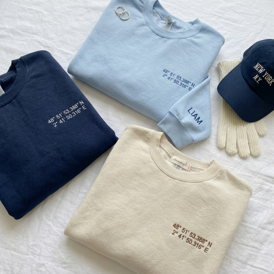 Personalized Embroidered Location Coordinates Sweatshirt