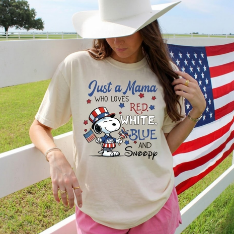 Just a Mama Who Loves Red, White, Blue T-shirt