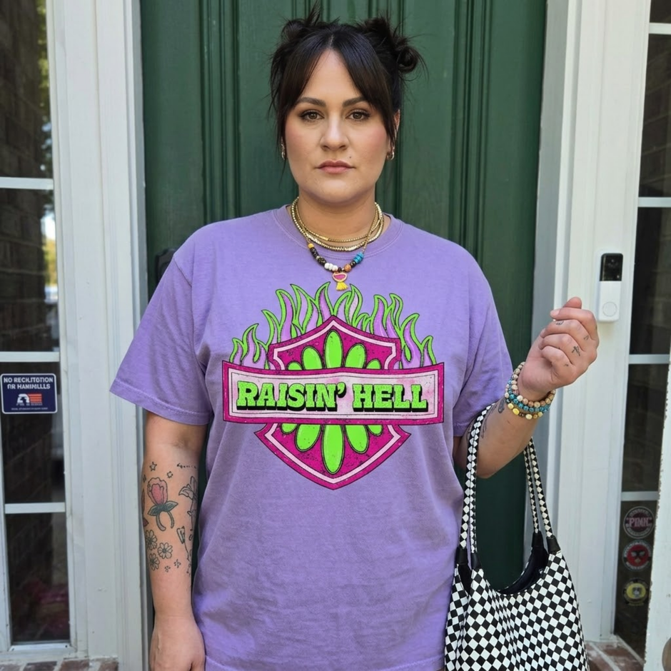 Raisin' Hell Checkered Graphic T-shirt