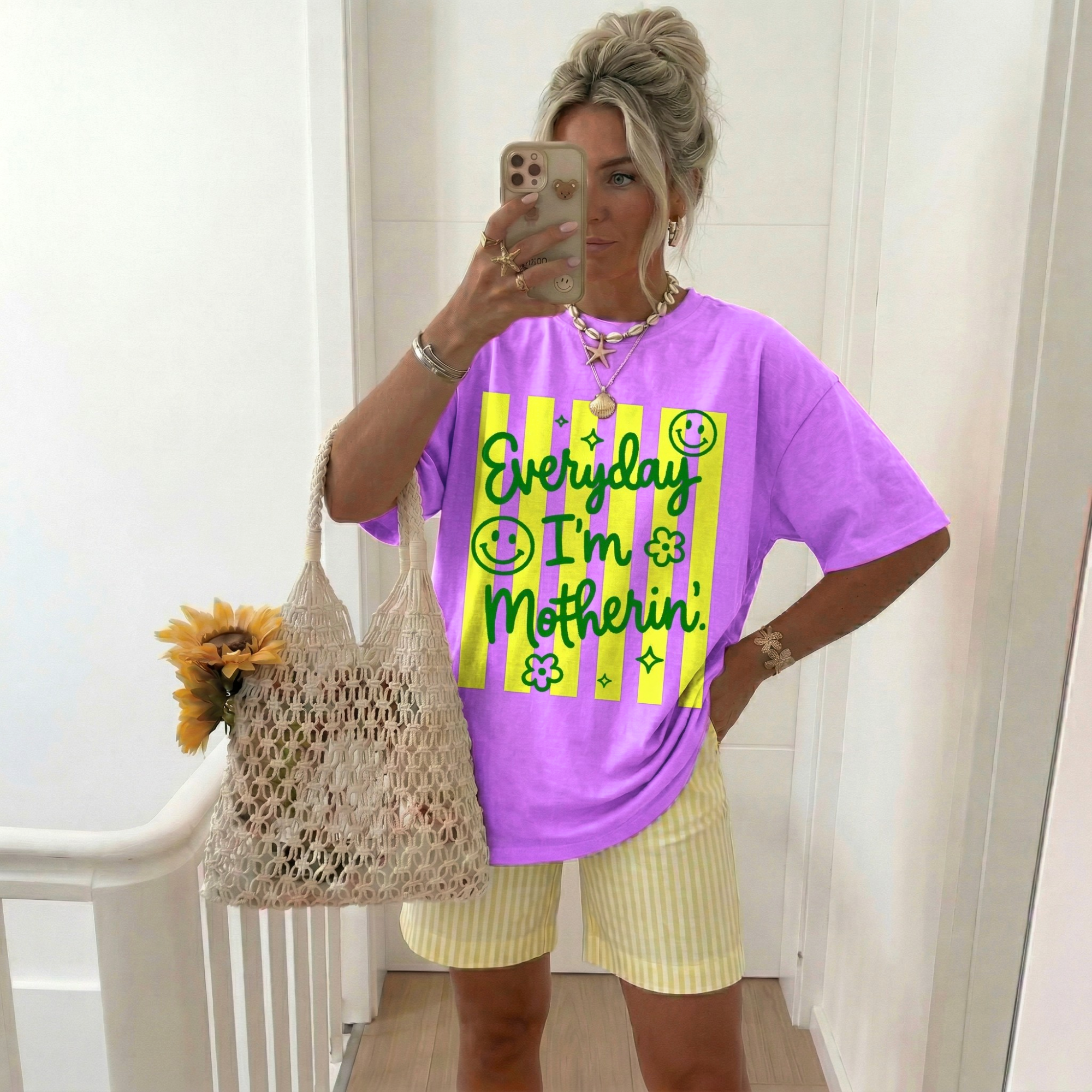 Striped Neon Coquette Everyday I'm Motherin' T-shirt