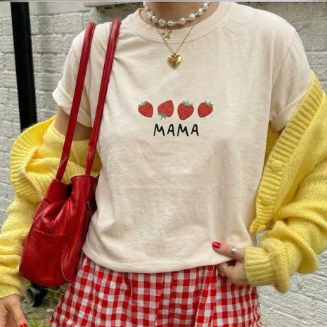 Embroidered Strawberry Mama T-shirt