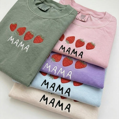 Embroidered Strawberry Mama T-shirt