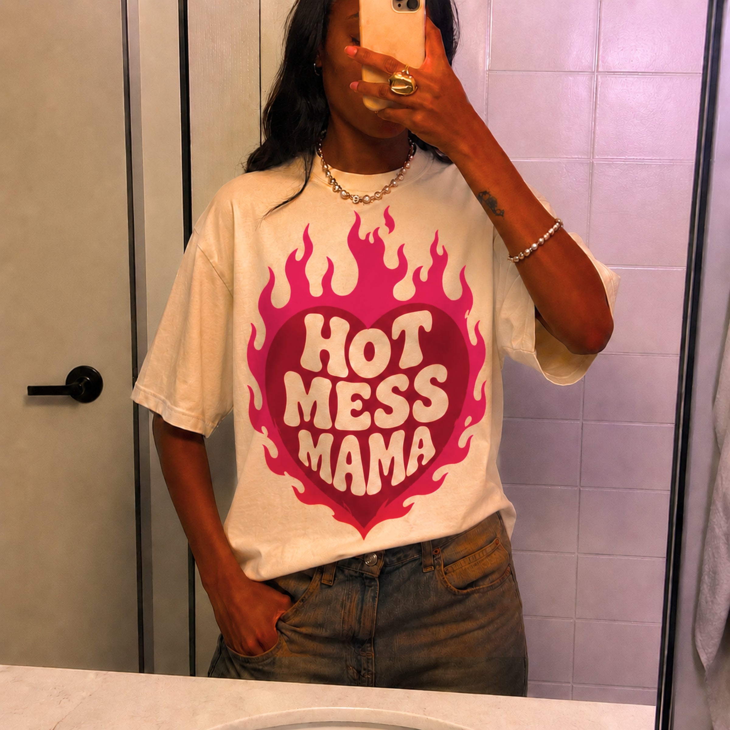 Hot Mess Mama Flaming Heart T-shirt