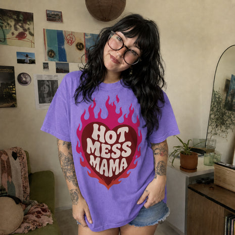 Hot Mess Mama Flaming Heart T-shirt