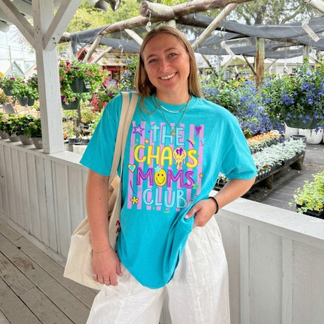 Preppy Neon Striped Chaos Mamas Club T-shirt