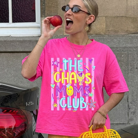 Preppy Neon Striped Chaos Mamas Club T-shirt