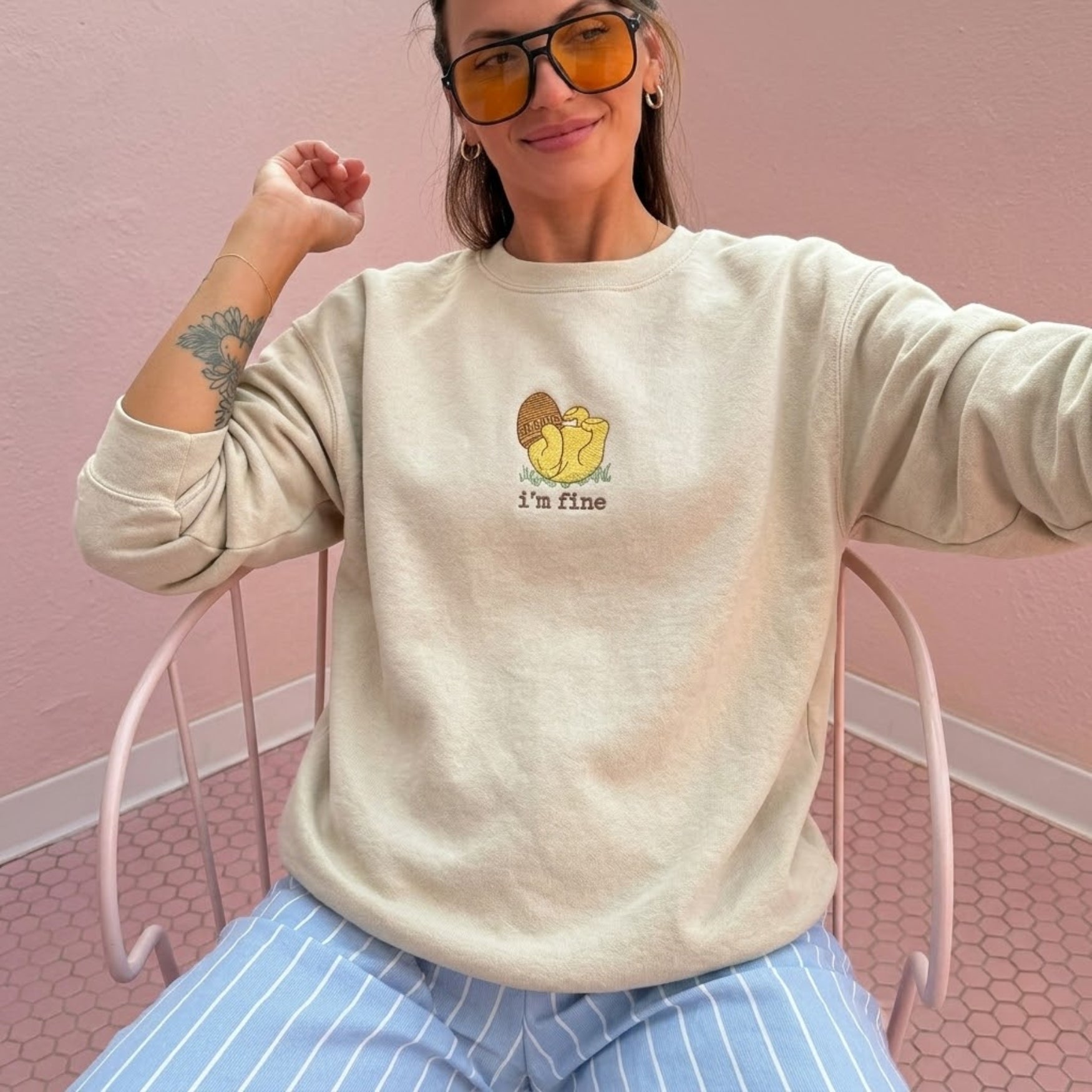 Embroidered I'm Fine Mama Bear Sweatshirt
