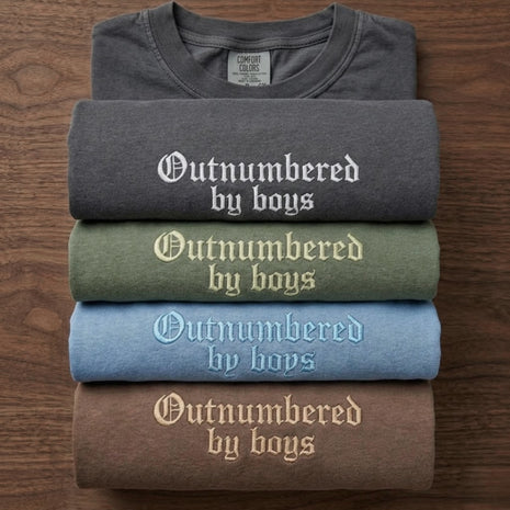 Embroidered Outnumbered By Boys T-shirt