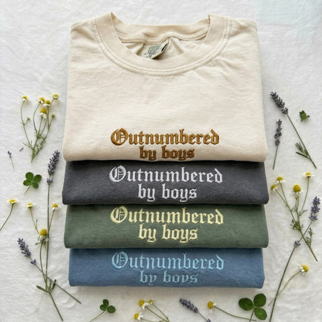 Embroidered Outnumbered By Boys T-shirt