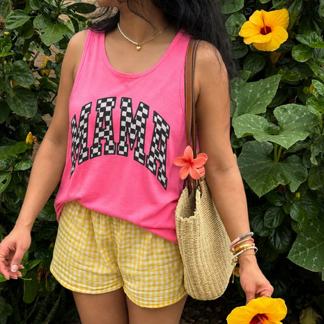 Neon Checked Mama Tank Top