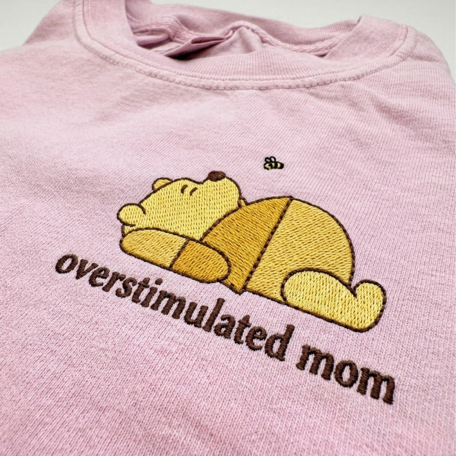 Embroidered Overstimulated Bear Mom T-shirt