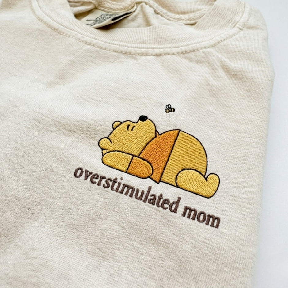 Embroidered Overstimulated Bear Mom T-shirt