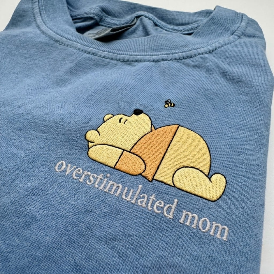Embroidered Overstimulated Bear Mom T-shirt