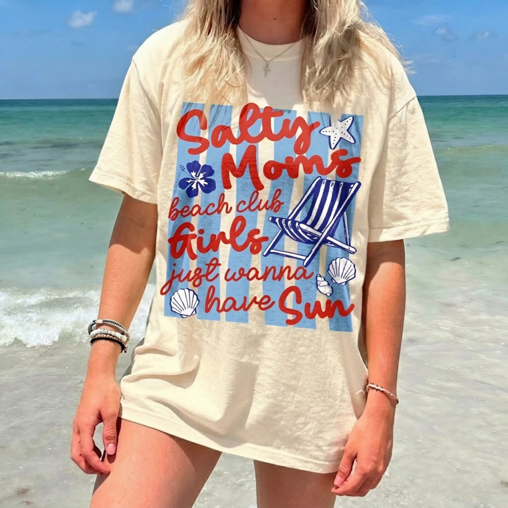 Coquette Neon Salty Moms Beach Club T-shirt