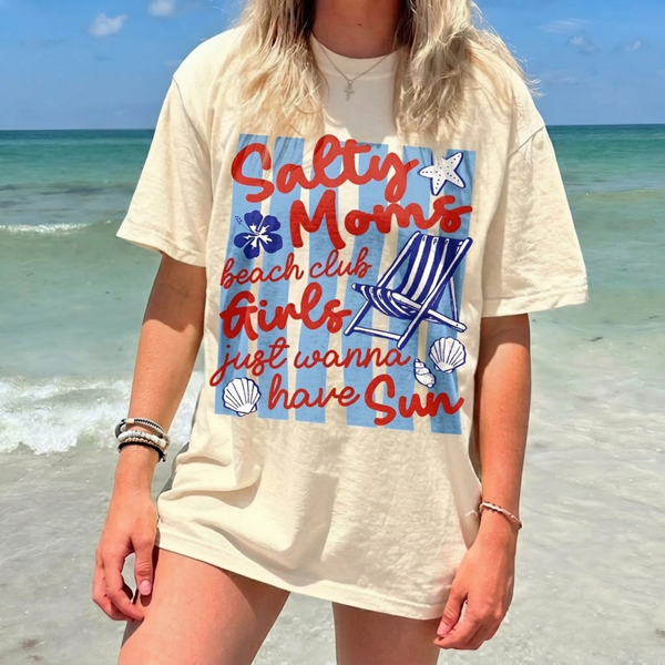 Coquette Neon Salty Moms Beach Club T-shirt