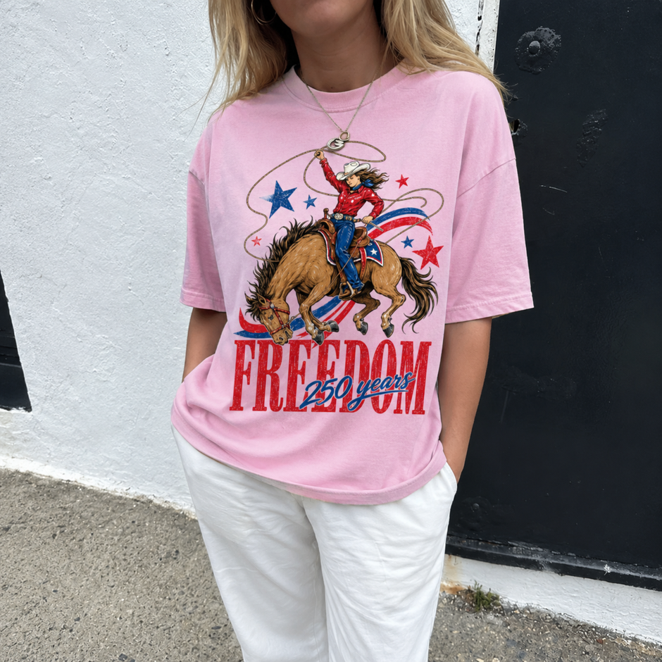 Freedom 250 Years Cowgirl Graphic T-Shirt