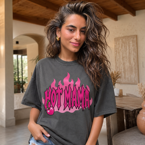 Hot Mama Cherry Flames Graphic T-shirt