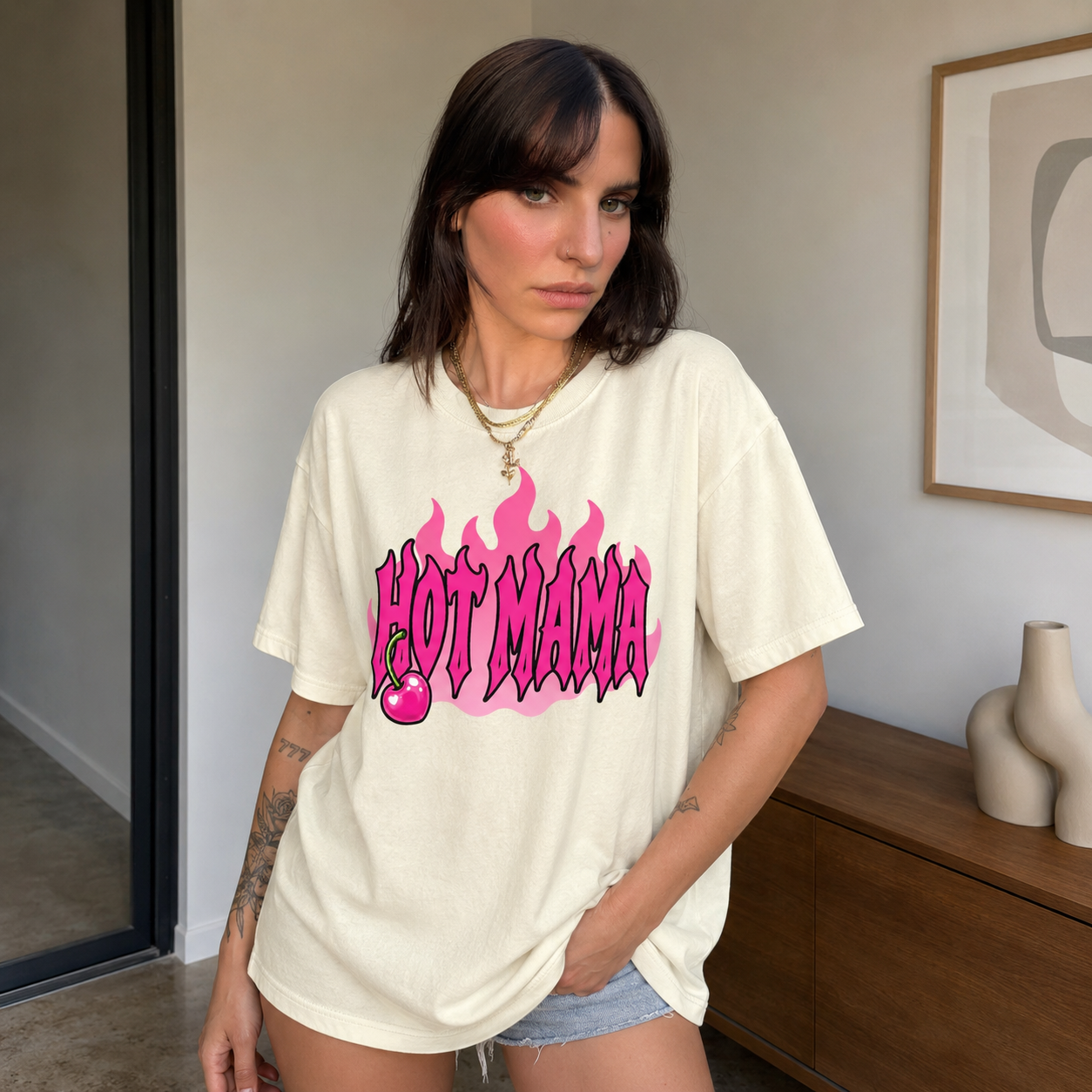 Hot Mama Cherry Flames Graphic T-shirt