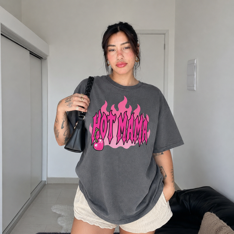 Hot Mama Cherry Flames Graphic T-shirt