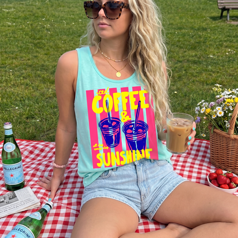Iced Coffee& Sunshine  Striped Tank Top