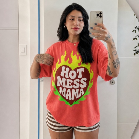 Hot Mess Mama Flaming Heart T-shirt