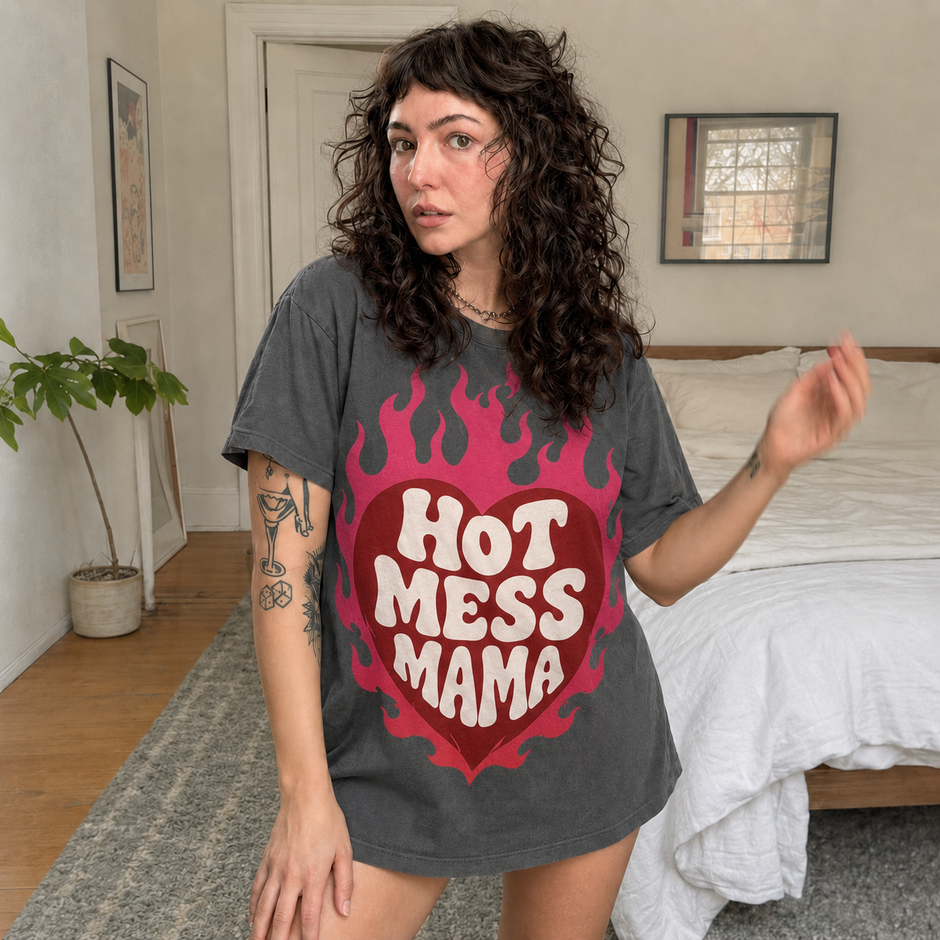 Hot Mess Mama Flaming Heart T-shirt